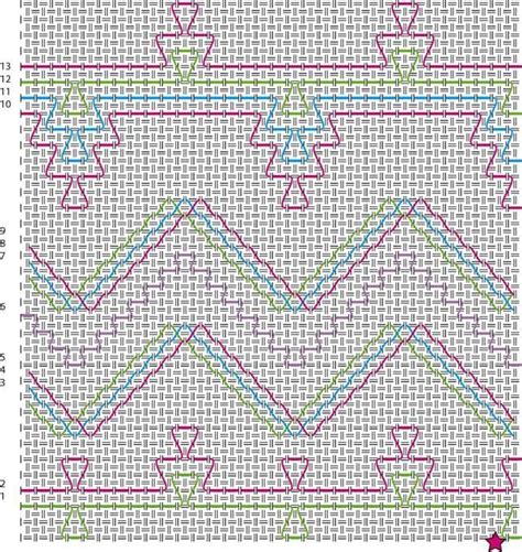 A Cross Stitch Pattern With Different Colors And Shapes On It