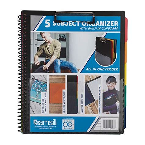 Samsill 5 Subject Spiral School Organizer With Clipboard And Removable