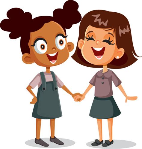 Two Friends Holding Hands Cartoons Illustrations Royalty Free Vector