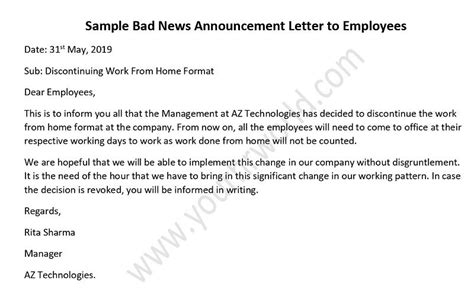 We will be changing to a new payroll system to. Sample Letter to Announce a Bad News to Employees