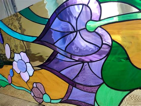 Flower Stained Glass Pattern Art Nouveau Long Panel Etsy