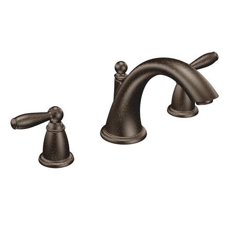 Water flows off the faucet like a waterfall. Moen Oil Rubbed Bronze Double-handle Low Arc Roman Tub ...