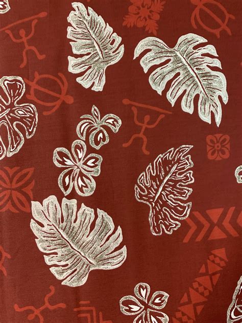 Dark Red Floral Fabric Hawaiian Print Luau Fabric Para Etsy