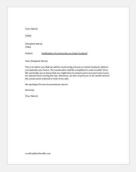 This letter helps the school/college. Construction Notification Letters for Various Situations ...