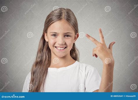 Girl Giving Three Fingers Sign Gesture With Hand Stock Image Image Of