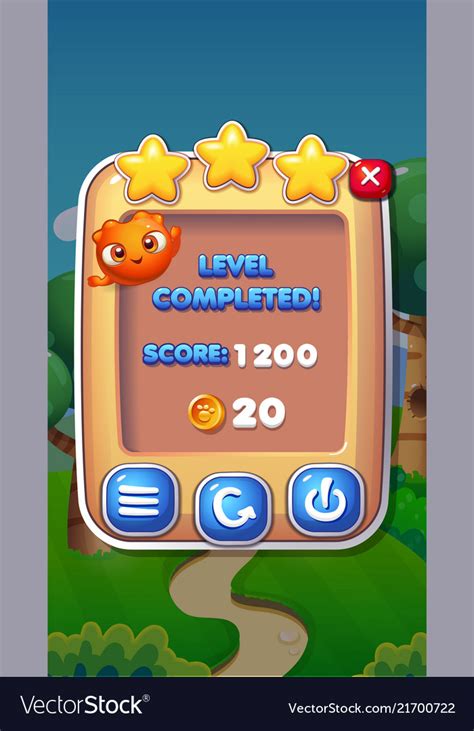 Level Completed Mobile Game User Interface Gui Vector Image
