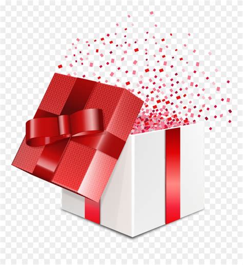 An Open Gift Box With Red Ribbon And Confetti On The Side Transparent