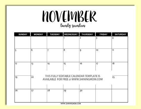 Free Printable Fully Editable 2017 Calendar Templates In Word Format