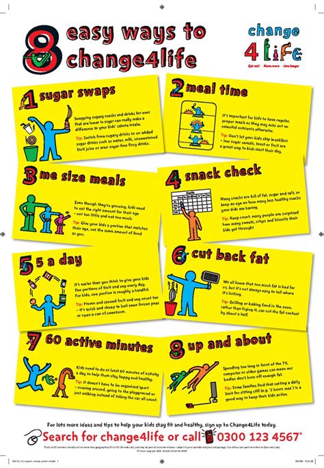One of the keys to living a healthy lifestyle is taking time to rest and relax. 8 ways to Change4Life poster | Health and Well-being ...