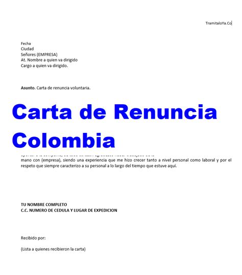 Modelo De Carta De Renuncia En Word Colombia Frameimage Org The Best Porn Website