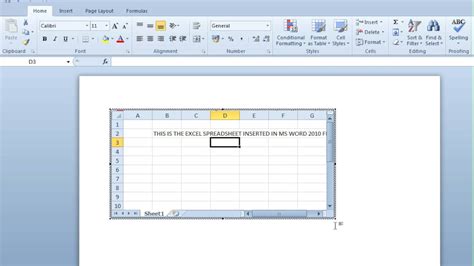 How To Insert Excel Sheet In Ms Word 2010 Document Youtube