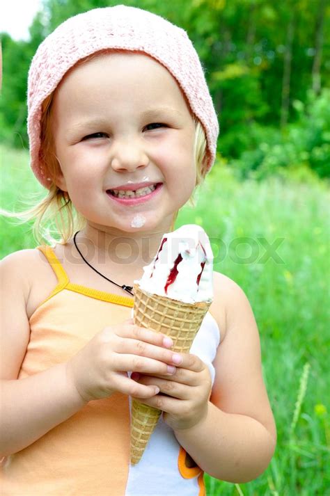 Girl Eating Ice Cream Stock Image Colourbox