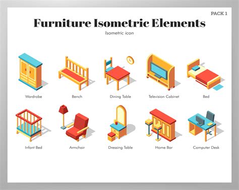 Furniture Elements Isometric Pack 670643 Vector Art At Vecteezy