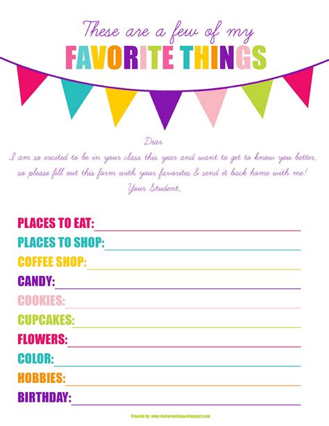 My Favorite Things List Printable Web 10 Best My Favorite Things
