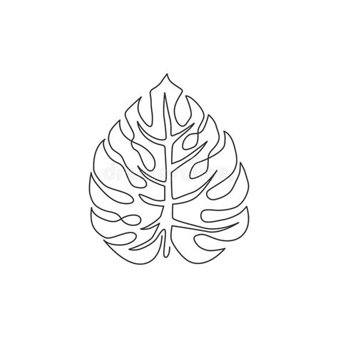 Single Continuous Line Drawing Exotic Tropical Leaf Monstera Plant