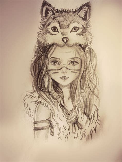 Art Girl Wolf Fox Draw Art Art Sketches Drawings