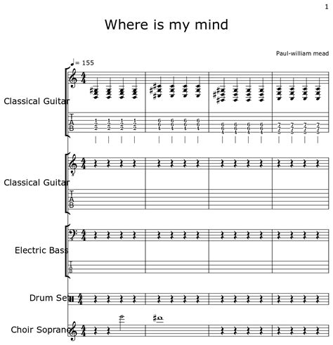 Where Is My Mind Sheet Music For Classical Guitar Electric Bass