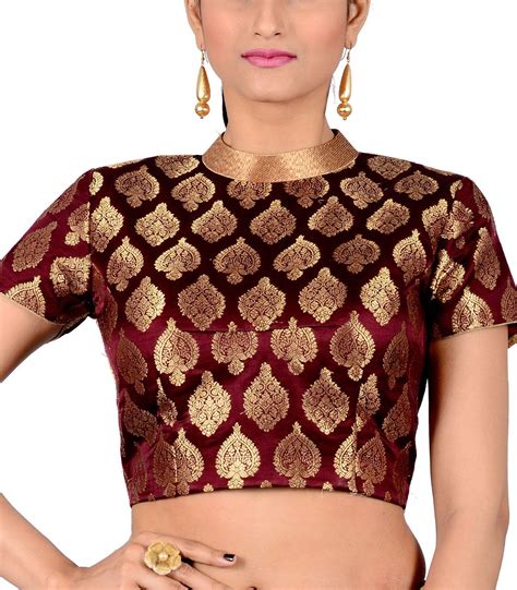 Maroon Brocaded Designer Blouse Embellished With Foliage Motifs All