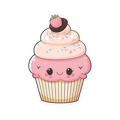 Cute Cartoon Kawaii Cupcake Sticker Clipart Ai Generated 23654953 Png