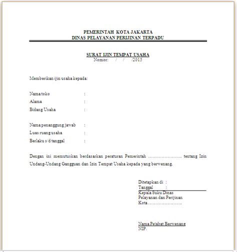 Contoh Surat Perizinan Usaha