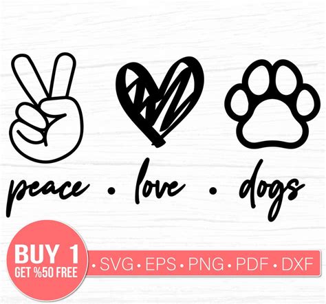 Peace Love Dogs Svg File Paws Svg Paw Print Silhouette Etsy
