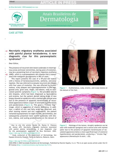 Pdf Necrolytic Migratory Erythema Associated With Painful Plantar