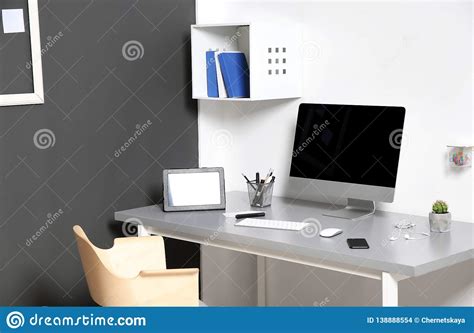 Modern Interior Of Workplace With Computer Stock Photo Image Of