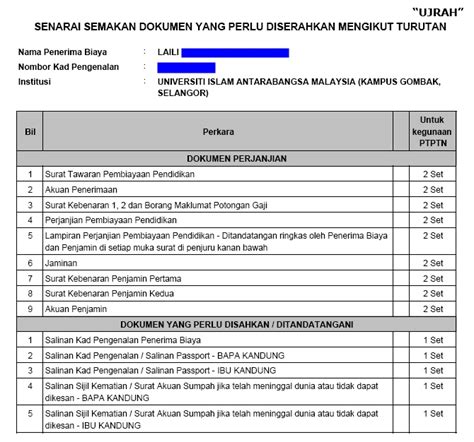 Dah cukup semua dokumen yang korang perlu bawak tu? Terima Surat Tawaran Pembiayaan Ujrah 1% PTPTN - CIKLAILI