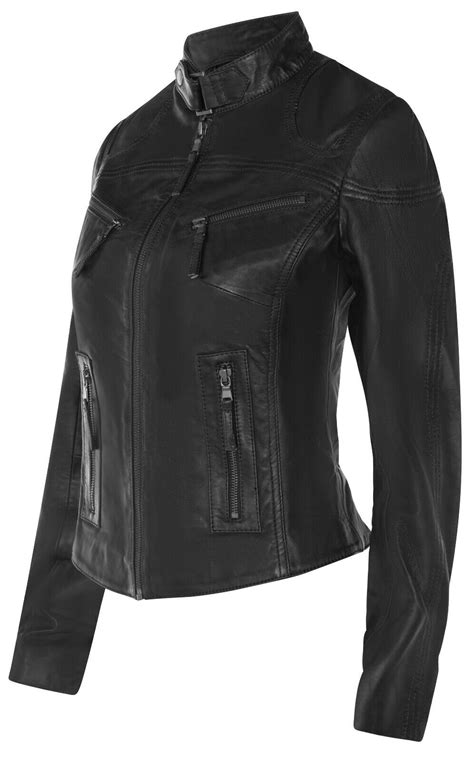 Ladies Leather Jacket Classic Biker Black Real Leather Womens Slim Fit Jacket Ebay