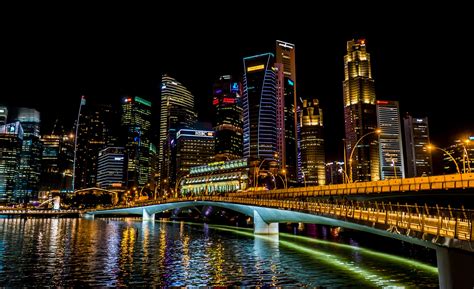 图片素材 水 地平线 桥 天际线 湖 摩天大楼 城市的 市容 市中心 黄昏 晚间 反射 地标 辉光 现代