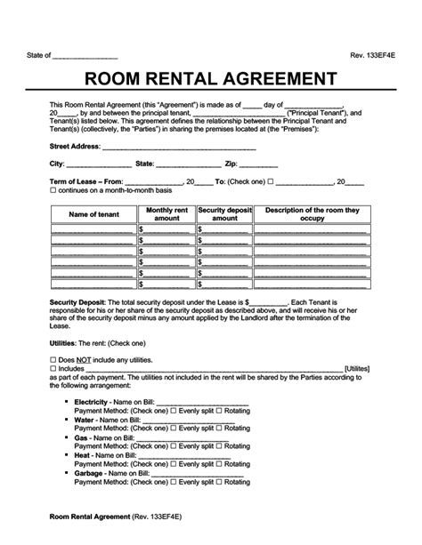 Printable Room Rental Agreement Customize And Print