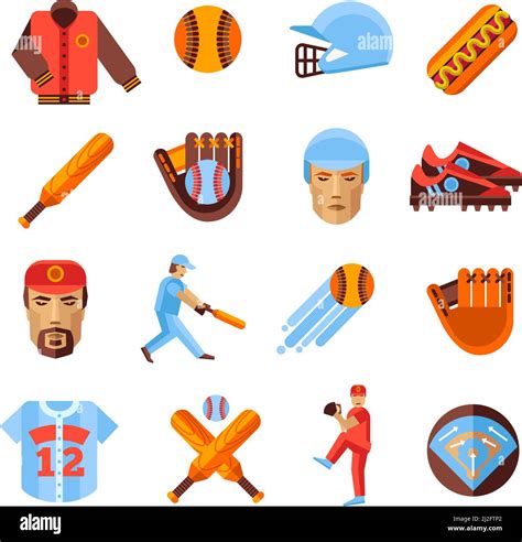 Baseball Icons Set With Equipment And Game Symbols Flat Isolated Vector