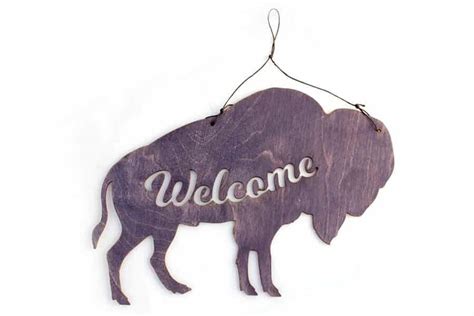 Bison Buffalo Welcome Sign Wood Stockabl
