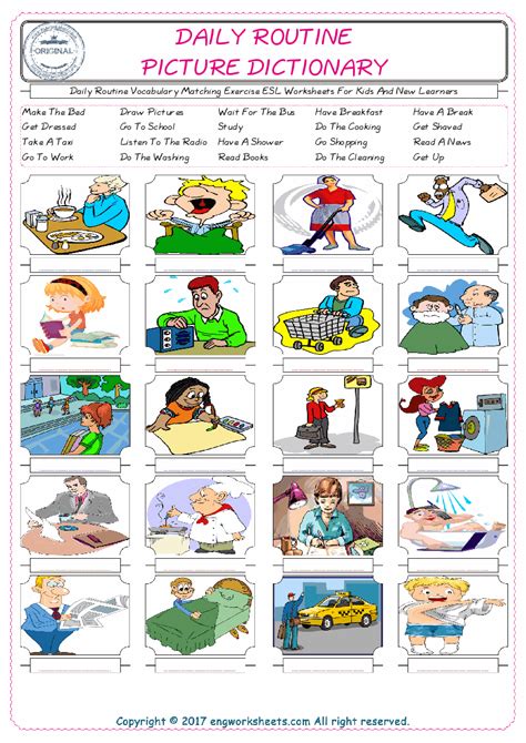 Daily Routine Vocabulary Matching Exercise Esl Worksheets For Kids And