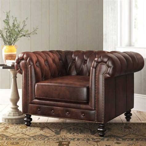 Birch Lane™ Eufaula 87 Genuine Leather Rolled Arm Chesterfield Sofa