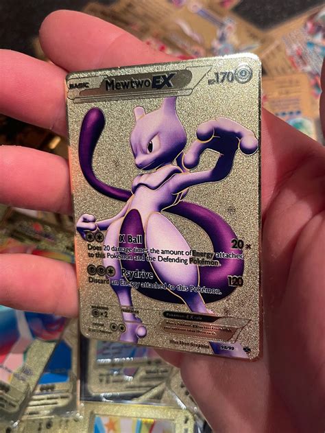 Mewtwo Ex Gold Metal Pokemon Card Dark Shadow Gx Mega Vmax Etsy