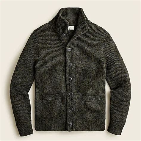 Jcrew Marled Cotton Mockneck Cardigan Sweater For Men Mens Cardigan