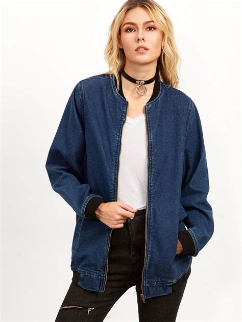 contrast trim zip up denim jacket denim jacket jackets 2017 fashion