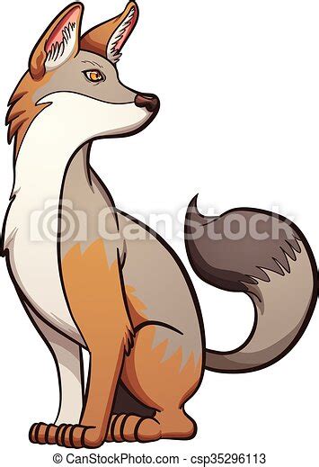 Gray Fox Looking Back Vector Clip Art Illustration With Simple