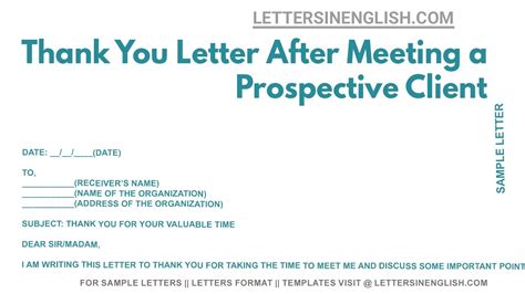 Thank You Letter After Meeting A Prospective Client Letter To
