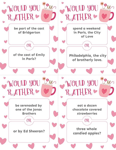 Free Printable Valentines Would You Rather Game Playfuns