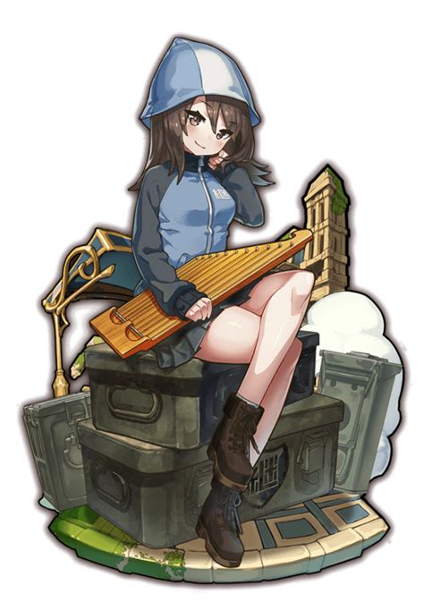 1girl Ammo Box Ankle Boots Bangs Blue Footwear Blue Hat Blue Jacket Blue Skirt Boots Brown Eyes