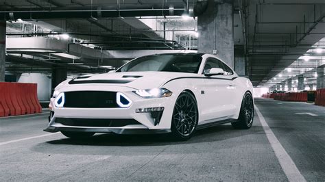 Desktop Wallpaper White Ford Mustang Muscle Car Front 4k Hd Image