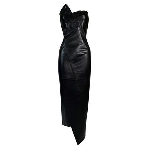 Fw 2000 Christian Dior John Galliano Black Leather Strapless Bodycon