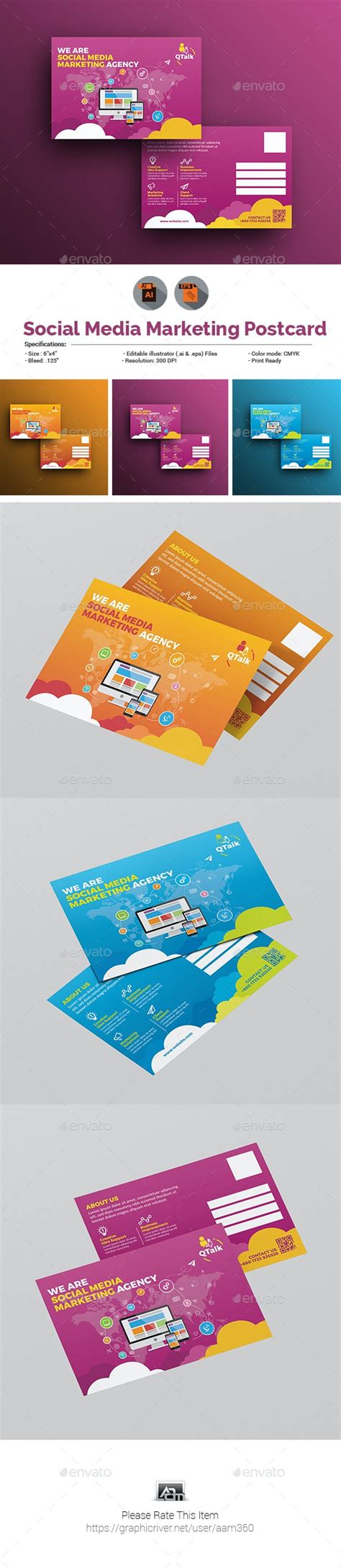 Social Media Marketing Postcard Template By Aam360 Graphicriver