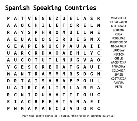 Spanish Speaking Countries Word Search