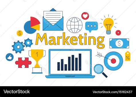 Marketing Symbols Digital Media Line Business Vector Image