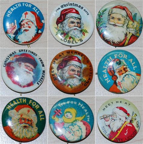 Vintage Santa Claus Christmas Pin Collection 9 Different Pinback