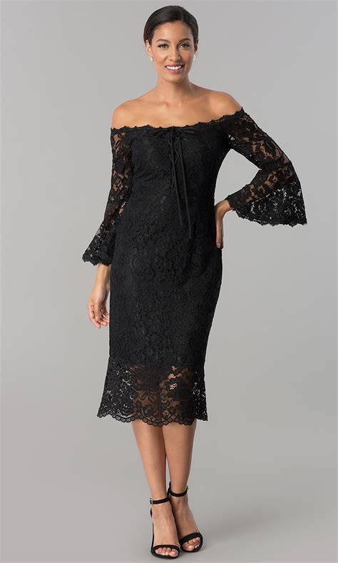 Where to find cute red dresses for weddings, for wedding guest dresses or bridesmaids, and mothers. Midi Black Lace Wedding-Guest Dress - PromGirl