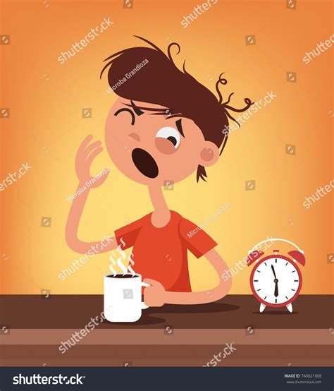 Sleepy Man Character Wake Drink Coffee Stock Vector Royalty Free